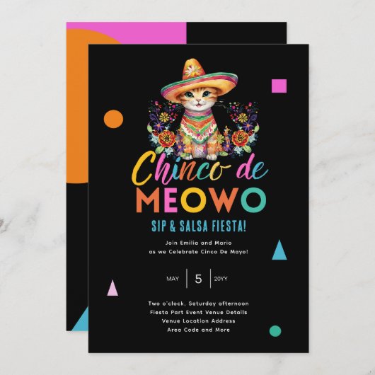 シンコデムオウおもしろいキャットフィエスタパーティー時間 招待状 (正面/裏面)