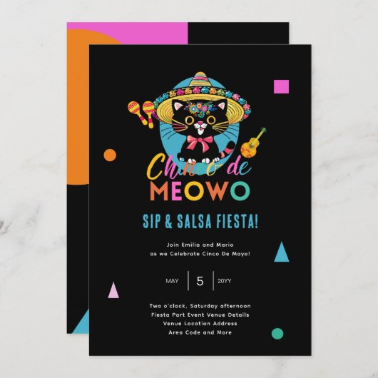 シンコデムオウおもしろいフィエスタキャットマヨパーティー 招待状 (正面/裏面)