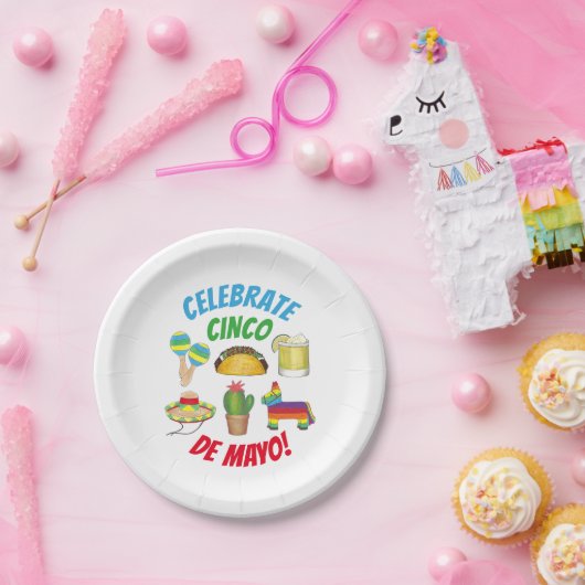 シンコ祝デマヨフィエスタタコピニャタサボサボサボテン ペーパープレート (パーティー)