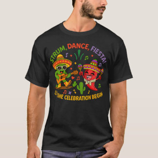 シンコ・デ・マヨのサボテンとペッパー・ソンブレロ・ストラム Tシャツ