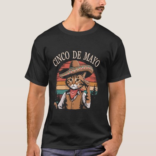 シンコ・デ・マヨのソンブレロカウボーイ猫 Tシャツ (正面)