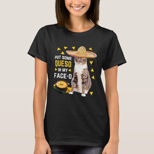 シンコ・デ・マヨの猫、顔にケソを塗る猫 Tシャツ (正面)