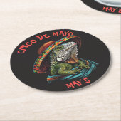 シンコ・デ・マヨイグアナ着用ソンブレロ&セラペ ラウンドペーパーコースター (アングル)