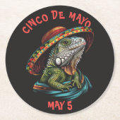 シンコ・デ・マヨイグアナ着用ソンブレロ&セラペ ラウンドペーパーコースター (正面)