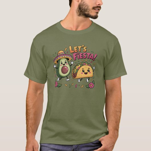 シンコ・デ・マヨ アボカド タコス フィエスタ お祝い Tシャツ (正面)