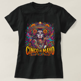 シンコ・デ・マヨ・シュガースカル・シャツ 女性用 メキシカンFi Tシャツ