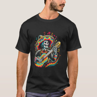シンコ・デ・マヨ スケルトン ドクロ ソンブレロ ギター Tシャツ
