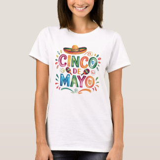 シンコ・デ・マヨ フィエスタ 水彩ソンブレロ マラカス Tシャツ