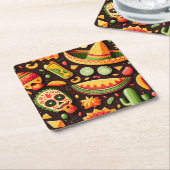 シンコ・デ・マヨ。メキシコの明るい漫画のパターン スクエアペーパーコースター (アングル)
