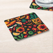 シンコ・デ・マヨ。メキシコの明るい漫画のパターン スクエアペーパーコースター (アングル)