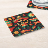 シンコ・デ・マヨ。メキシコの明るい漫画のパターン スクエアペーパーコースター (アングル)