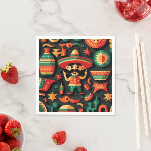 シンコ・デ・マヨ。メキシコの明るい漫画のパターン スタンダードカクテルナプキン (インサイチュ)