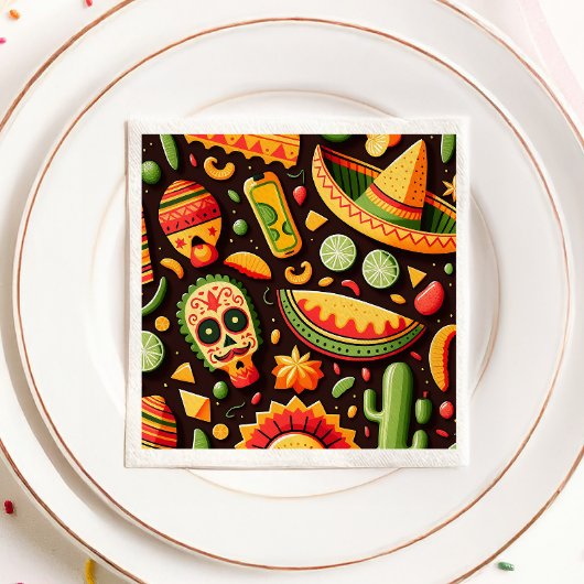 シンコ・デ・マヨ。メキシコの明るい漫画のパターン スタンダードカクテルナプキン