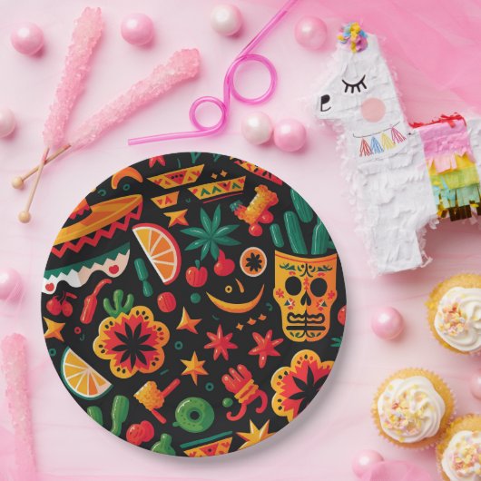 シンコ・デ・マヨ。メキシコの明るい漫画のパターン ペーパープレート (パーティー)