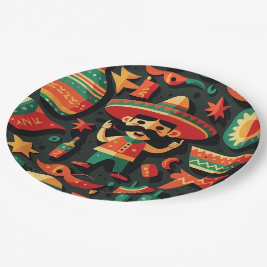 シンコ・デ・マヨ。メキシコの明るい漫画のパターン ペーパープレート (アングル)