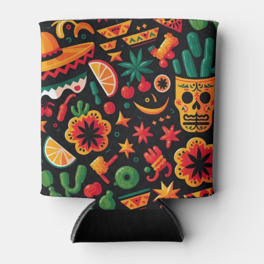 シンコ・デ・マヨ。メキシコの明るい漫画のパターン 缶クーラー (正面)