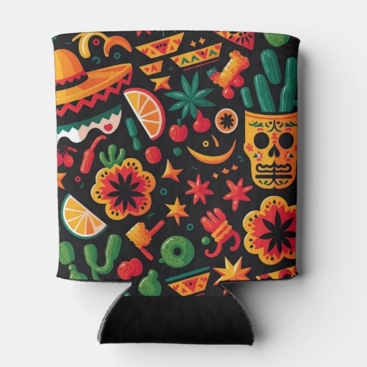 シンコ・デ・マヨ。メキシコの明るい漫画のパターン 缶クーラー (裏面)