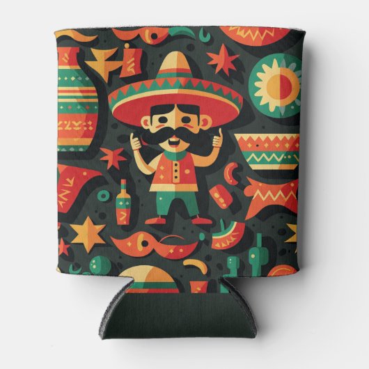 シンコ・デ・マヨ。メキシコの明るい漫画のパターン 缶クーラー (正面)