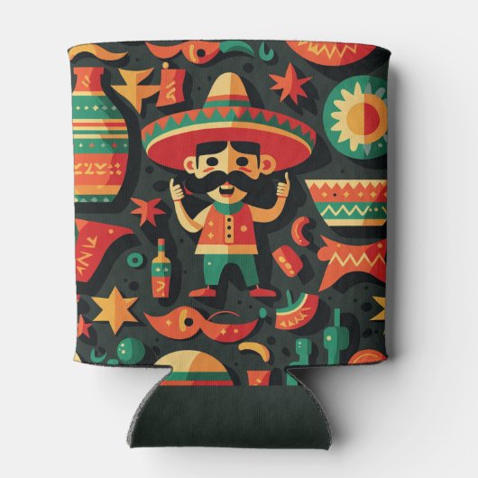 シンコ・デ・マヨ。メキシコの明るい漫画のパターン 缶クーラー (裏面)