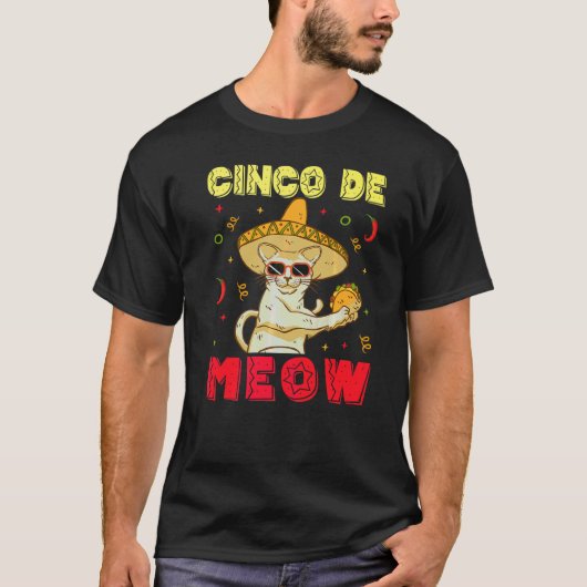 シンコ・デ・マヨ メキシコの猫のダンス Tシャツ (正面)