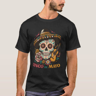 シンコ・デ・マヨ 砂糖のドクロ ギター フィエスタ メキシコ 女性 Tシャツ