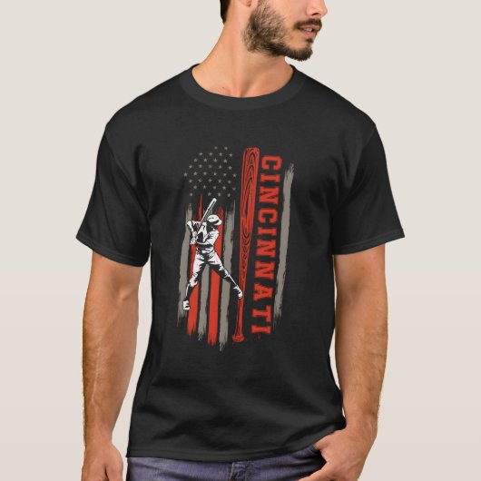 シンシナチ市野球米国旗 Tシャツ (正面)