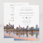 シンシナティのスカイライン 水彩画 オールインワン ウェディング 招待状 (正面/裏面)