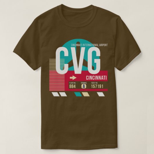 シンシナティオハイオCVG空港コード手荷物ラベルE Tシャツ (デザイン正面)