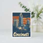 シンシナティオハイオUSAアートヴィンテージトラベルイラストレーション ポストカード (スタンド正面)