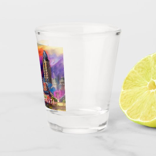 シンシナティカラフルスカイライン抽象芸術アート ショットグラス (右)