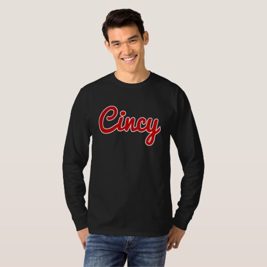 シンシナティクラシックオハイオ州Red Script Cincy City Tシャツ (正面フル)