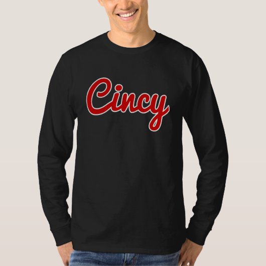 シンシナティクラシックオハイオ州Red Script Cincy City Tシャツ (正面)