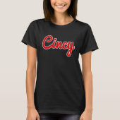 シンシナティクラシックオハイオ州Red Script Cincy City Tシャツ (正面)