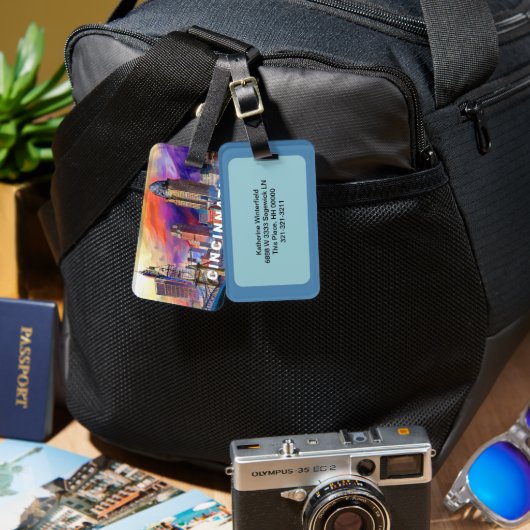 シンシナティスカイライン抽象芸術アート ラゲッジタグ (正面&裏面)