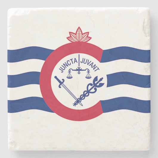 シンシナティ州旗を持つ愛国的な石コースター ストーンコースター (正面)