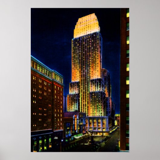 シンシナティOhio Carew Tower at Night ポスター (正面)