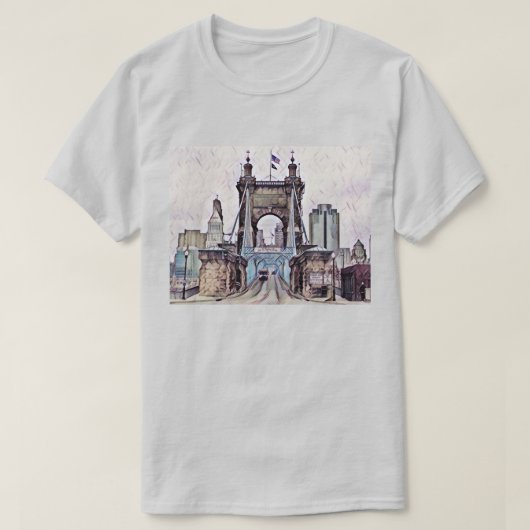 シンシナティRoeblingサスペンションブリッジ水彩 Tシャツ (デザイン正面)