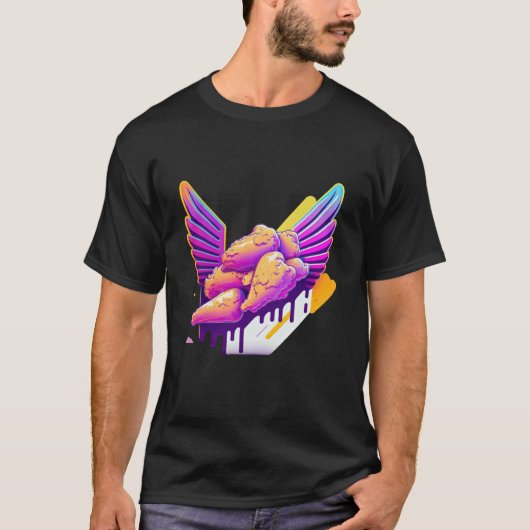 シンスウェーブ 80年代 レトロウェーブのニワトリの翼 Tシャツ (正面)