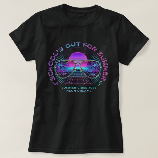 シンセウェーブの夏の学校終わりのTシャツ Tシャツ (デザイン正面)
