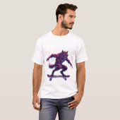 シンセウェーブの狼男スケートボーダー Tシャツ (正面フル)