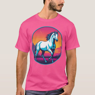 シンセウェーブの馬ファミリー Tシャツ