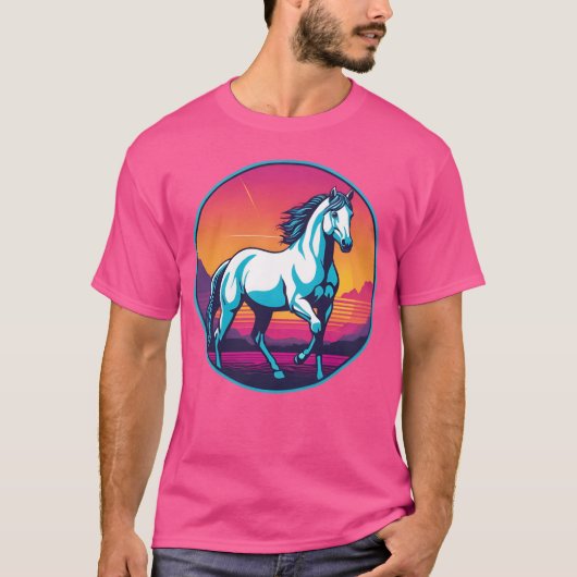 シンセウェーブの馬ファミリー Tシャツ (正面)