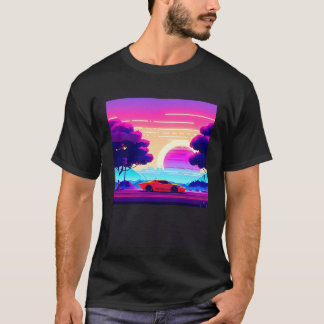 シンセウェーブ 車 アウトラン レトロウェーブ フューチャーシンセ SF Tシャツ