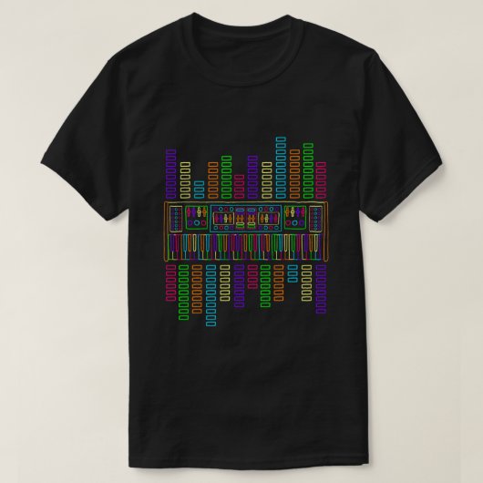 シンセスピアノテクノシンセサイザーアナログキーボード Tシャツ (デザイン正面)