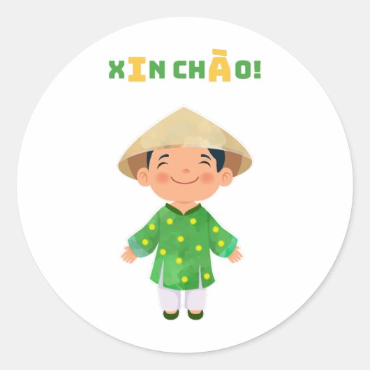シンチャオ！ベトナムステッカー ラウンドシール (正面)