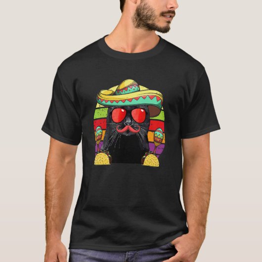 シンチョ・デ・マヨの猫のサンバイェロタコスマラカス Tシャツ (正面)