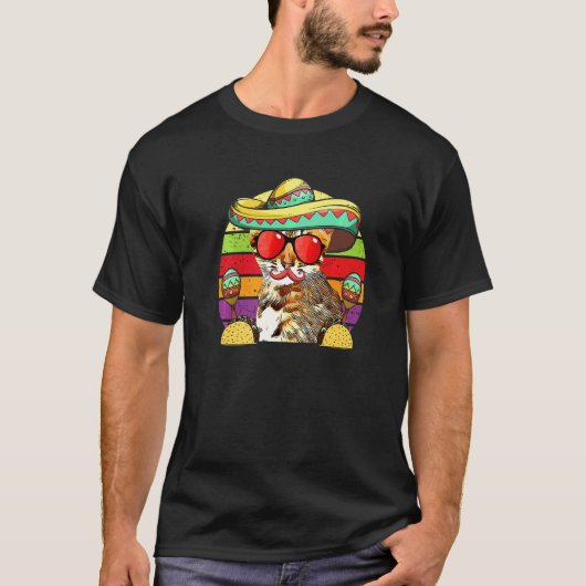 シンチョ・デ・マヨの猫のサンバイェロ タコス マラカス Tシャツ (正面)