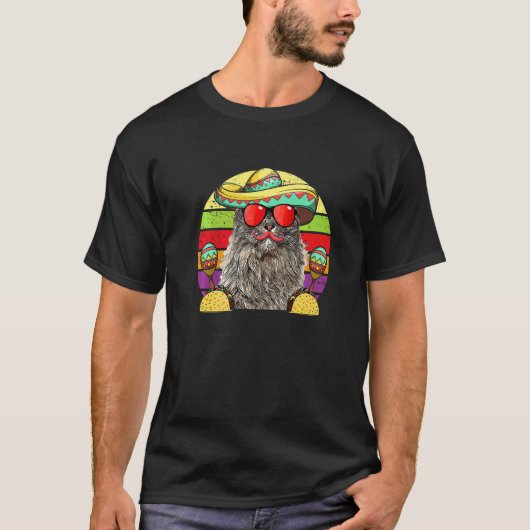 シンチョ・デ・マヨの猫のソンブレロタコスマラカス Tシャツ (正面)