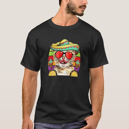 シンチョ・デ・マヨの猫のソンブレロタコスマラカス Tシャツ (正面)