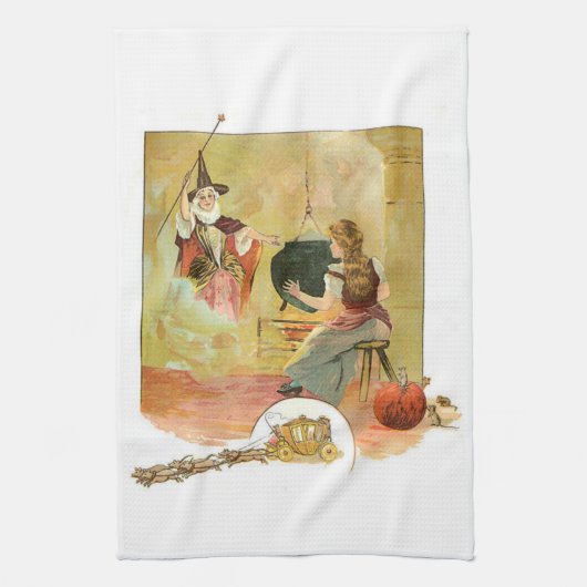 シンデレラおよび彼女の妖精の神の母 キッチンタオル (縦)